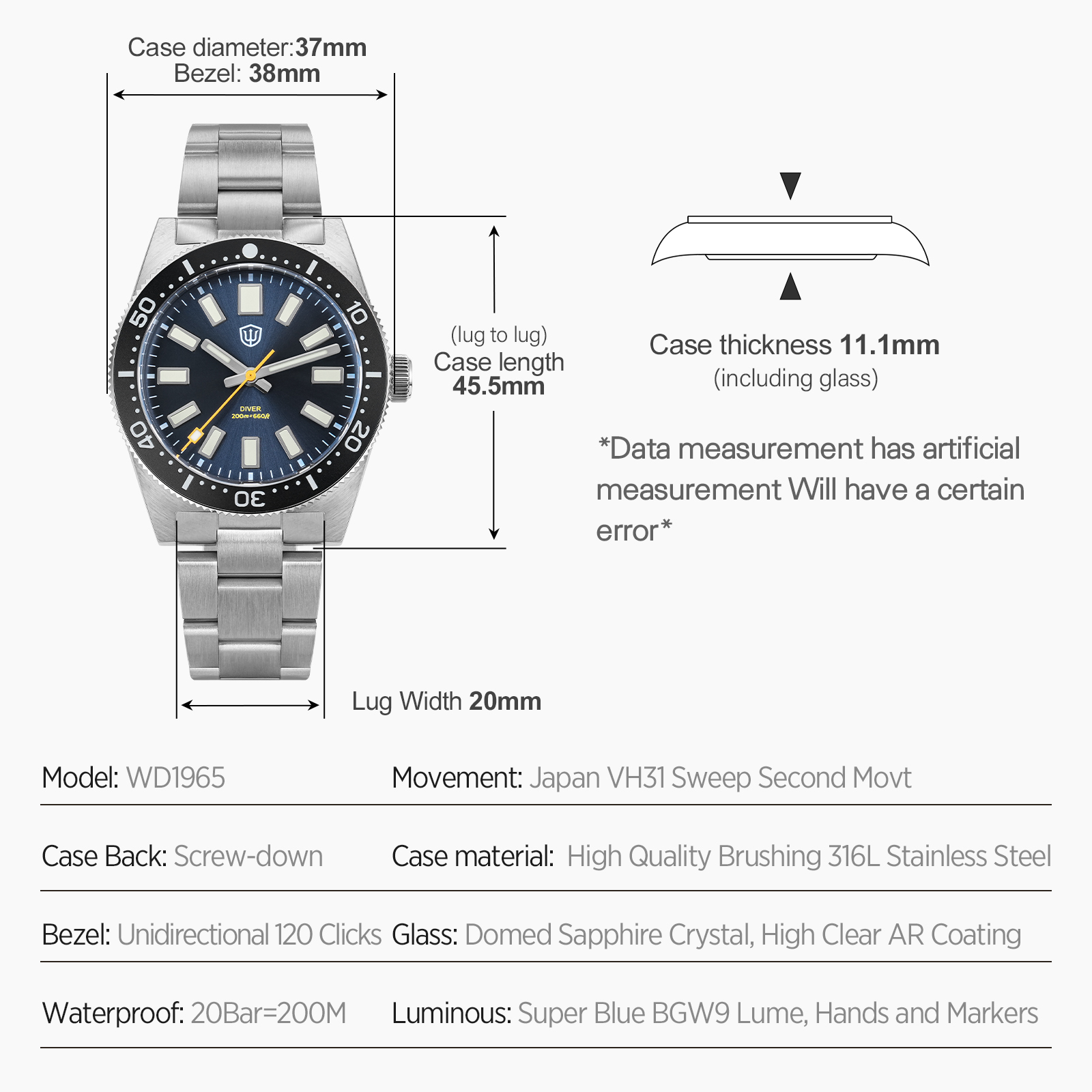 Reloj Watchdives WD1965 V2 par - Luxury Watch Strap reseña y precio
